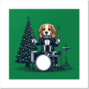 Beagle Playing Drums Christmas Posters and Art